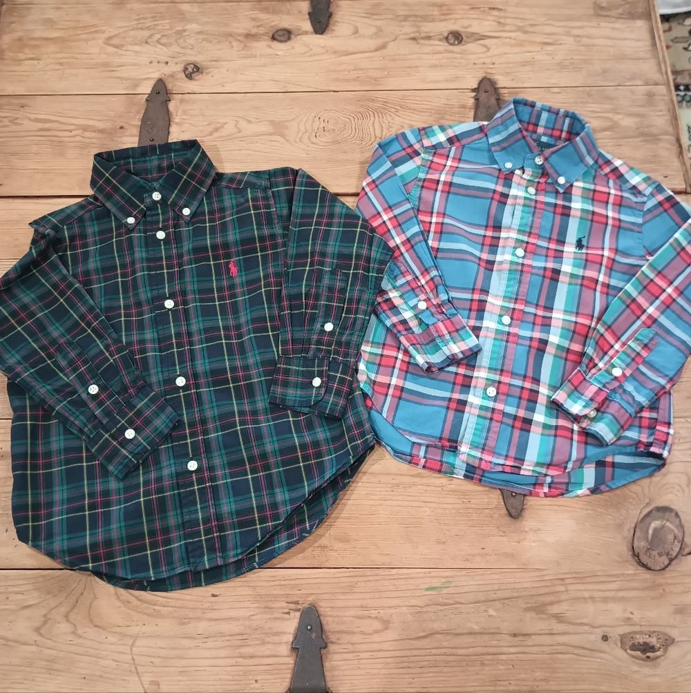 Ralph Lauren Kids Plaid Button-Down/Collar Shirts, Blue Green Red Size 2T Preppy